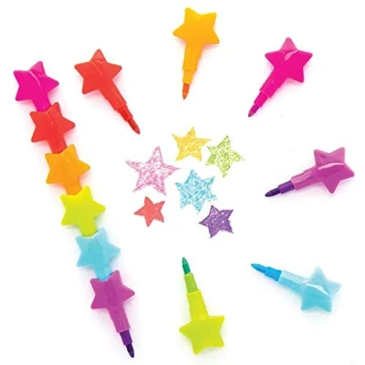 Image of Baker Ross AX331 Star Swap Point Crayon for Kids Pack of 8,Coloured Pencils to Add their Pencil Cases, Craft Supplies or Party Favours,Orange,Blue,White,Green,Pink,Red,Black,Purple