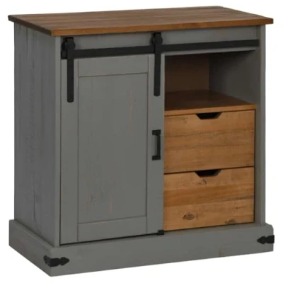 Image of vidaXL sideboard/console/storage cabinet halden range sliding door &amp; drawers grey solid wood multi room suitable 80x40x80 cm