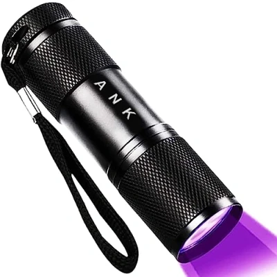 Image of A N K UV Torch, 87MM L 9LED Torch 395 NM Black Flashlight, Powerful Light Pets Urine Detector, 26MM Ultraviolet Light, 3 x AAA Portable Battery, Cat Bed Dog Pet Dry Detector.