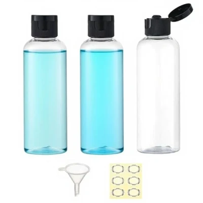 Image of Apstaqeoo 3PCS 200ML Plastic Travel Bottles with Flip Cap Empty Squeeze Transparent Refillable Container Funnel &amp; Label for Liquids Lotion Shampoo Toiletries Makeup Cosmetic