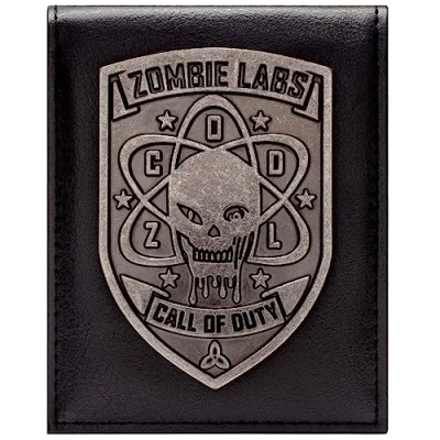 Image of First Person Call of Duty Zombie Labs Iconic Metal Skull Emblem Wallet Bi Fold ID &amp; Card Holder, Black