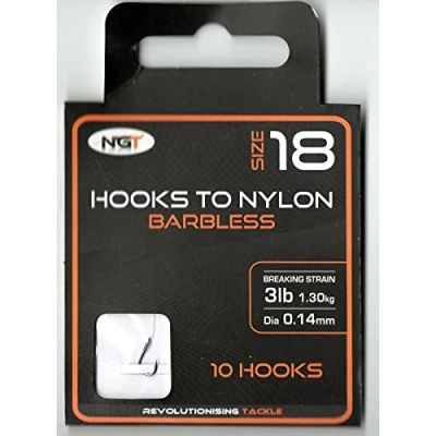 Image of x10 NGT Barbless Hooks to Nylon in Size 18