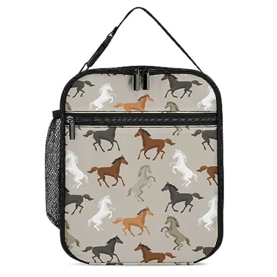 Image of Colorful Horses Insulated Lunch Bag for Women Men Reusable Box Tote Work Picnic