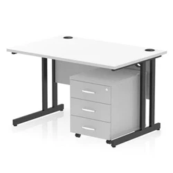Image of Impulse 1200x800 Desk Cantilever Leg White/Black 3 Drawer Mobile Ped