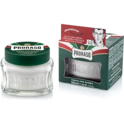 Image of Proraso Pre Shave Cream, 100ml, Refreshing and Toning Shaving Cream with Eucalyptus Oil Menthol, Made in Italy, Green