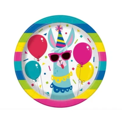 Image of Unique 73224 Llama Party Round Dessert Plates, 7&quot;, Nylon/A, 8 Pcs