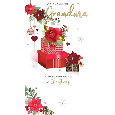 Image of Wonderful Grandma Floral Embellished Christmas Card Hand Finished Champagne Cards XCDC372