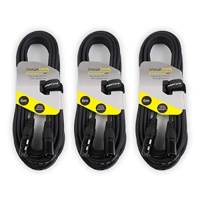 Image of 3x StageCore SCDMX6 6M 3 Pin XLR Male Female DMX Cable Lead DJ Disco