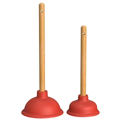 Image of Nirox Set of 2 Sink Plungers Drain Plunger with 110 &amp; 140 mm diameter Toilet Pump Unblocker incl. wooden handles Chemical free Plumbers Powerful Plumbing
