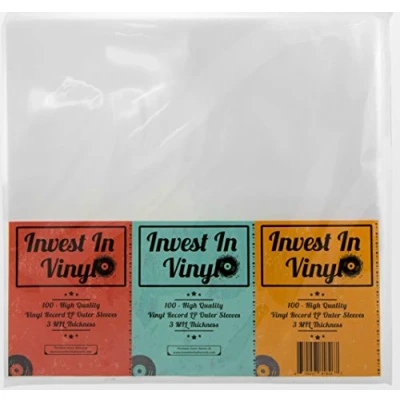 Image of Invest In Vinyl 100 Clear Plastic Protective LP Outer Sleeves 3 Mil. Record Album Covers 12.75&quot; x 12.5&quot; Provide Your Collection with The Proper Protection