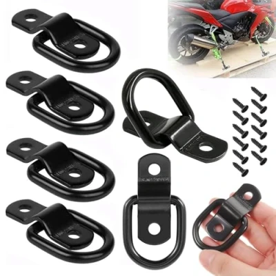 Image of 6 Pack D Ring Tie Downs, Heavy Duty Steel Truck Down Anchors Lashing Rings with Screws, Load Anchor Cargo Hooks for Loads on Boats Trailer Boat Cars and Surface Mount (Black)