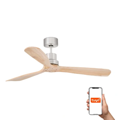 Image of Lantau Large 3 Blade Ceiling Fan Satin Nickel, Pine Tuya Smart System