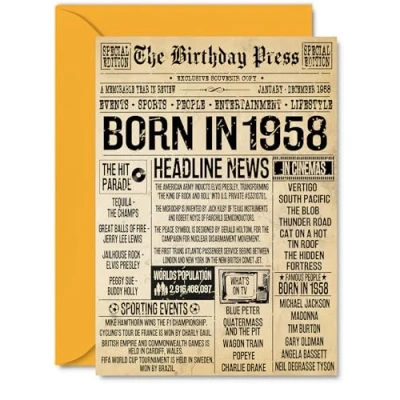 Image of 67th Birthday Card for Men Women Bday Press Newspaper 1958 Happy 67 Cards Brother Neighbour Husband Auntie Friend Uncle, A5 Greeting