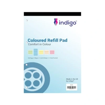 Image of indigo® Dyslexia Pad A4 Coloured 8mm Lined &amp; Margin 100 Pages Tinted Refill (Blue, Single Pack)