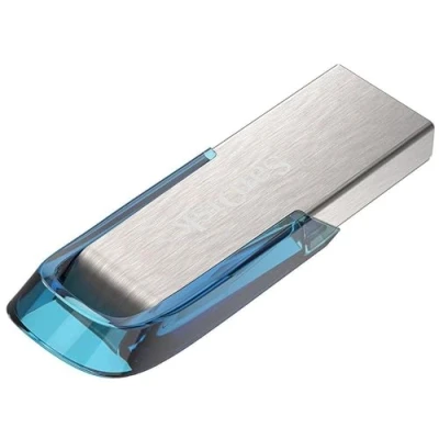 Image of SanDisk 128GB Ultra Flair USB 3.0 Flash Drive, up to 150mb/s read speeds, Tropical Blue
