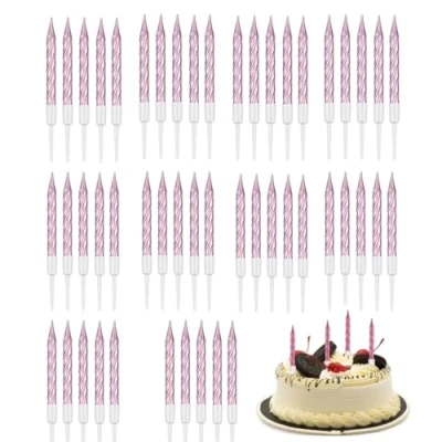 Image of JJiaoLinin Birthday Candles,50 Pieces Spiral Cake Candles in Holders Metallic Cupcake Short Thin for Wedding Party Decorations,Rose Pink