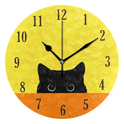 Image of Mnsruu Round Cat Pattern Silent Wall Clock Decorative, Battery Operated Easy to Read for Indoor Living Room Bedroom
