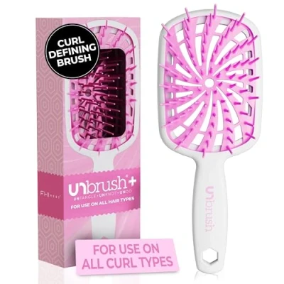 Image of FHI Heat UNbrush Plus — Curly Hair Brush for Gentle &amp; Effective Detangling on Wet or Dry Fragile Types Detangler w/ 84 UltraFlex Bristles, Ultra light, Vented, Anti Static Hairbrush