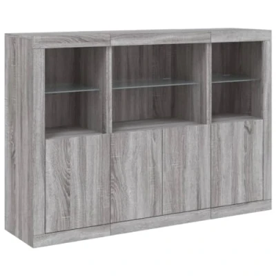 Image of vidaXL Sideboards with LED Lights Grey Sonoma Engineered Wood Ample Storage Stylish Home Decor in Modern Design
