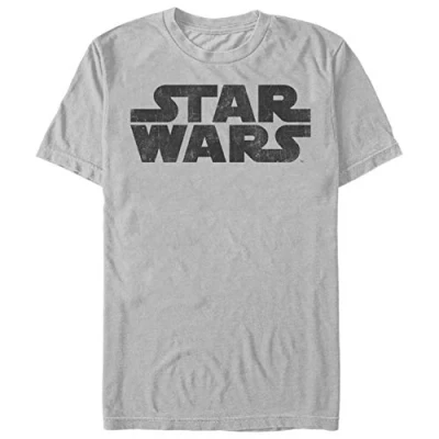 Image of STAR WARS Men&#039;s Simplest Logo Graphic Tee Shirt, Silver, Medium