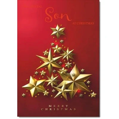 Image of doodlecards Son Christmas Card Gold Star Tree Medium Size for with Plain Envelope