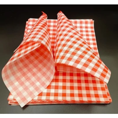 Image of 1000 x RED Gingham Greaseproof Paper Sheets 25cm 20cm Small Burger Chips Food Wrap for Bakery, Sandwiches, Snacks Display