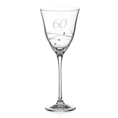 Image of DIAMANTE Swarovski 60th Birthday Wine Glass Single Crystal with a Hand Etched “60 Embellished Crystals