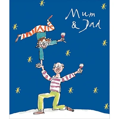Image of Mum &amp; Dad Xmas Fun Dance and Wine Illustration Quentin Blake Christmas Card