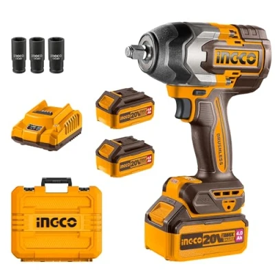 Image of Ingco Cordless Impact Wrench 850Nm Nut Busting Torque1000Nm, with Brushless Motor 1/2Inch 20V Battery Gun 2Pcs 4.0 Ah and 1Pcs Charger CIWLI2085