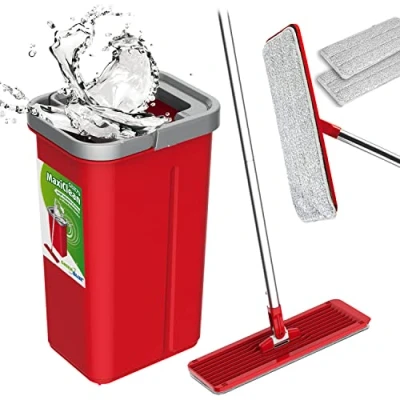 Image of Green Blue GB870 MaxiClean Flat Mop Set with 2 in 1 Cleaning Bucket 5.7L Floor Wiper System Cleaner 360 Rotating Head