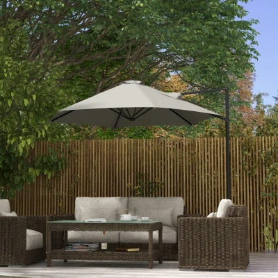 Image of Outsunny 2.5M Garden Cantilever Parasol, Offset Roma Patio Umbrella Hanging Sun Shade Canopy Shelter with 360 Rotation and Cross Base, Light Grey