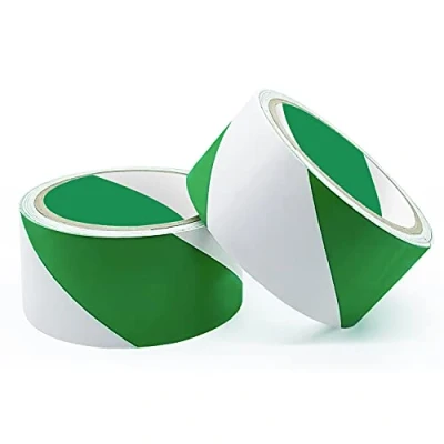Image of LOMHOK Safety Tapes 2 Rolls 48mmX20m Green and White Self Adhesive Hazard Warning Tape