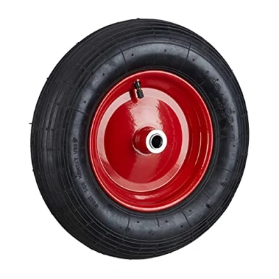 Image of Relaxdays 2 x Wheelbarrow Wheel 4.80 4.00 8 Pneumatic Tyres 120 kg Load with Valve Replacement Black/Red