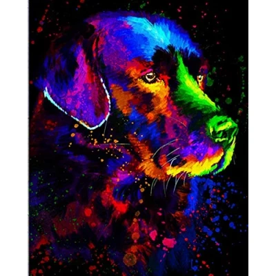 Image of PPTRTYQ Paint by Numbers DIY Canvas Oil Painting Kit for Adults Beginner with Brushes and Acrylic Pigment 16 x 20 inch Without Frame Colorful pet dog Labrador portrait