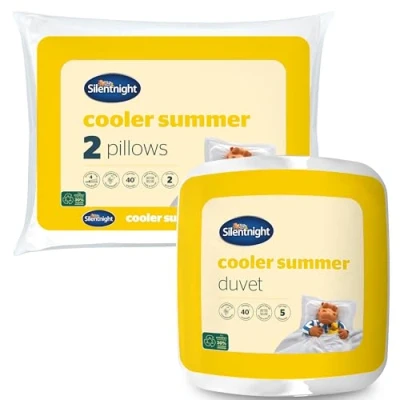 Image of Silentnight Cooler Summer 4.5 Tog Duvet &amp; Pillow Pair Bed Set Ideal for Cool Comfort Lightweight Quilt and Hypoallergenic Machine Washable, King