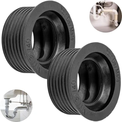 Image of Siphon Rubber Sleeve, 2 pcs., NW 30/40, for DN40 HT Drain Pipe Inside Ø 40 mm and 1 ¼&quot; Outside 28 32 mm, Made of Rubber, Black, Nipple with 45 Stop, 25 deep Seal