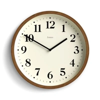 Image of Jones Clocks® Lodge Wall Clock Modern Wood Effect Case Minimalist Dial (Dark Faux Wood)