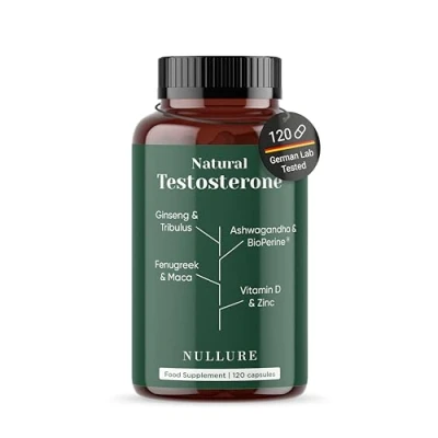 Image of Nullure Testosterone Booster for Men Vegan German lab tested Test Libido · Performance Muscle Endurance Ashwagandha + Maca Tribulus Terrestris Ginseng Fenugreek 120 caps
