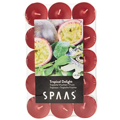 Image of Spaas 30 Scented Tealights in Flatpack, ± 4.5 Hours, Tropical Delight, True Red