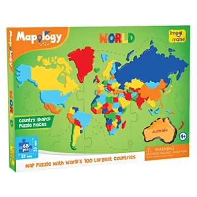 Image of Imagimake Mapology World Jigsaw Map Puzzle for Kids Educational Toys &amp; Games, STEM Toys, Geography Games Easter Gifts Kids, Boys Girls Age 5 6 7 8 9 10 11 12 Years Old
