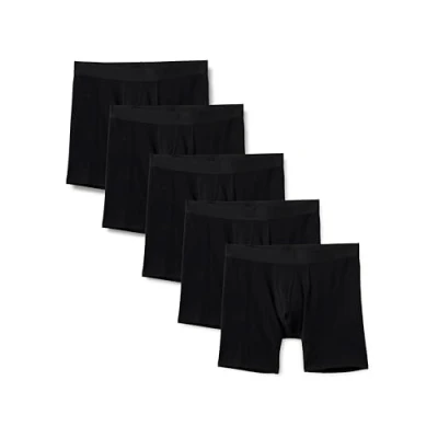 Image of Amazon Essentials Men&#039;s Cotton Jersey 7&quot; (17.8cm) Boxer Briefs, Pack of 5, Black, XL