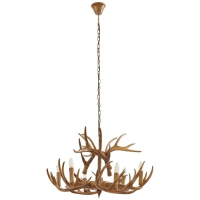 Image of Lindby pendant light Fibi, brown, steel, antlers, Ø 80 cm