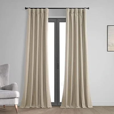 Image of HPD Half Price Drapes Vintage Blackout Curtains for Bedroom 84 Inches Long Thermal Cross Linen Weave Full Light Blocking 1 Panel Curtain, (50W x 84L), Tan