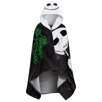 Image of The Nightmare Before Christmas Hooded Towel Jack Skellington Poncho 100% Cotton Beach Dress Up Kids Bath Swimming Wrap Holiday Changing Cover