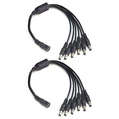 Image of 2 Pack 1 to 6 Way DC Power Splitter Cable, Plug 5.5mm x 2.1mm, for CCTV Cameras DVR LED Light Strip