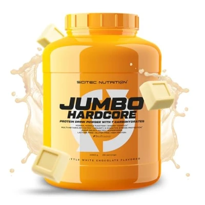 Image of Scitec Nutrition Jumbo Hardcore, High Protein Weight Gainer with Amino Select Matrix, Superfoods, Creatine and 7 carbohydrates, Gluten Free Lactose Free, 3060 g, Brittle White Chocolate