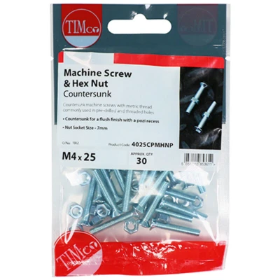 Image of 11x TIMCO Machine Screws Pz Countersunk &amp; Hex Nuts Zinc 6020CPMHNP Pack of 20