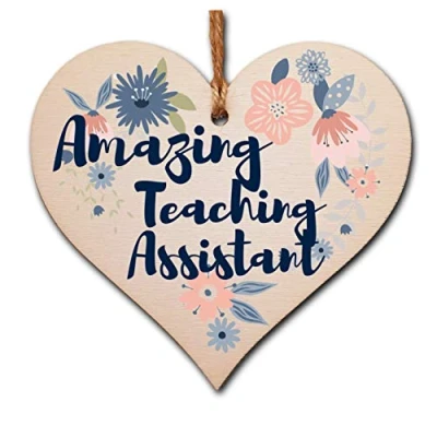 Image of The Plum Penguin Handmade Wooden Hanging Heart Plaque Gift Amazing Teaching Assistant Thank You Special Someone Floral Style Present from child