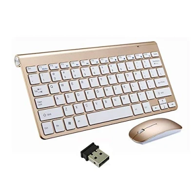 Image of Wireless Keyboard &amp; Mouse, Portable Keyboards and Mouse Combo 2.4G Full size Quiet DPI Adjustable for Windows, Mac OS, Laptop Smart TV UK Layout (Gold)