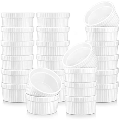 Image of MALACASA 24 Piece 55ML Ramekins Dipping Bowls Porcelain Creme Brulee Soufflé Dishes Small Baking Dish for Serving Dip, Custard, Ice Cream, Oven Safe, Ivory White
